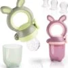 2 Fruit Teats Baby Bunny + 6 Siliconen Spenen In 3 Maten + 1 Baby Tandenborstel - BPA-vrije Fopspeen Voor Fruit Groente Pap Babyvoeding (2-Pack+Tandenborstel)