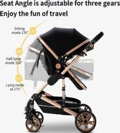 Luxe Kinderwagen 3 In 1 - Wandelwagen - Kinderwagen 3-in-1 Incl Autostoel - Kinderwagen Maxi Cosi – Buggy 3 In 1 - Newborn - Zwart/goud -Babyproducten Promotie Winkel 1084x1200 9