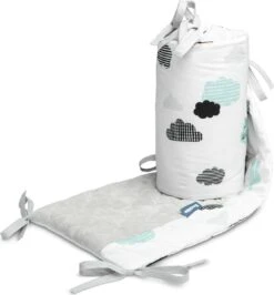 Sensillo Baby Bedbumper - Bedomrander - Anti Stootrand Ledikant - Bed Zijbeschermers - 180x30cm - Grijze Wolkjes -Babyproducten Promotie Winkel 1113x1200 2