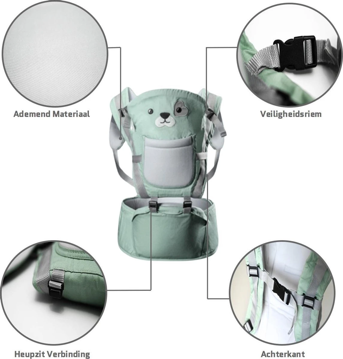 Baby Draagzak - Buik/Rug babydrager met Zacht Zitje (0-36 Maanden) - Groene Beer Baby Draagzak - Buik/Rug Babydrager Met Zacht Zitje (0-36 Maanden) - Groene Beer -Babyproducten Promotie Winkel 1145x1200 9
