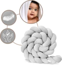 Bedbumper - Bedomrander - Bedbumper Ledikant - Bedbumper Gevlochten - Boxomrander - Babykamer Accessoires - 3 Meter - Katoen - Grijs -Babyproducten Promotie Winkel 1158x1200 1