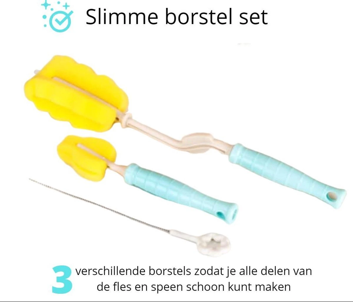 Flessen droogrek inclusief borstelset - Afdruiprek babyflessen met flessenborstels - Flessendroogrek met lekbak - Mint Flessen Droogrek Inclusief Borstelset - Afdruiprek Babyflessen Met Flessenborstels - Flessendroogrek Met Lekbak - Mint -Babyproducten Promotie Winkel