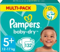 PampersĀ® Pampers Baby-Dry Luiers - Maat 5+ (12-17 Kg) - 132 Stuks - Multi-Pack