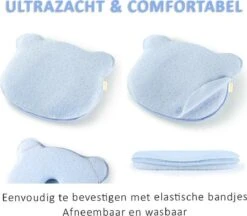 SIMIA™ Ergonomisch Babykussen Met Afneembare Hoes - Tegen Plat Achterhoofd - Hoofdkussen - Traagschuim Kussen - Memory Foam - Baby Steunkussen - Kraamcadeau - Blauw -Babyproducten Promotie Winkel 1200x1051