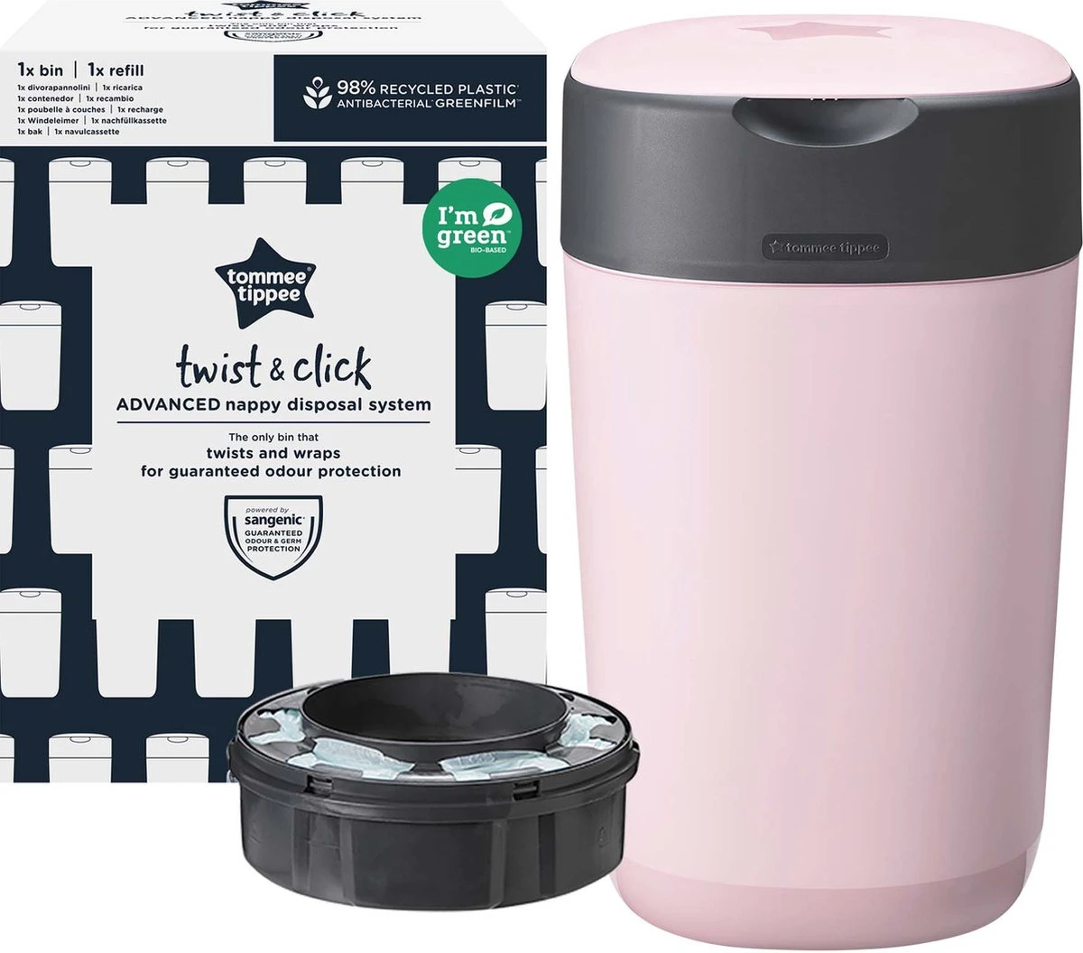 Tommee Tippee Milieuvriendelijke Twist & Click Luieremmer - met 1 Navulcassette - Roze Tommee Tippee Milieuvriendelijke Twist & Click Luieremmer - Met 1 Navulcassette - Roze -Babyproducten Promotie Winkel