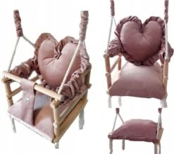 Merkloos Baby Schommel Binnen Met Hartvormig Kussen - Babyschommel Babyzitje - Stof Hout - Babyschommel Binnen - Kinderschommel - Schommel Baby Zitje - Schommelzitjes - Schommelstoel - Baby Swing Seat - Plafondhanger 3 In 1 - Roze