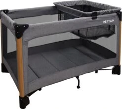Deryan Luxe Campingbed Compleet - 120x60cm - Bodemverhoger - Verschoonblad - Opbergmand - Grijs -Babyproducten Promotie Winkel 1200x1067 3