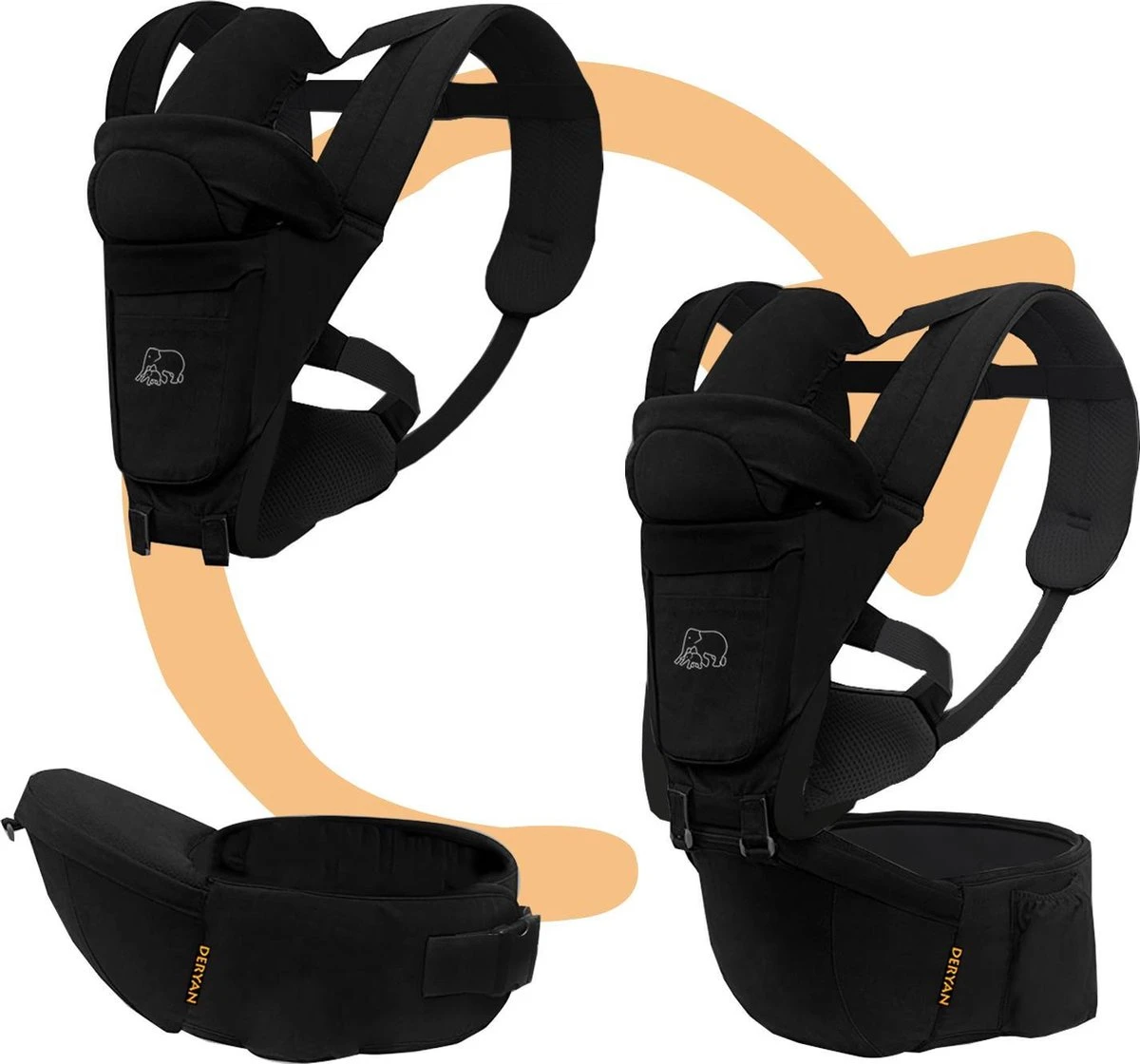 Deryan Pack Luxe Ergonomische draagzak - Babydrager + Opbergvakjes - Zwart Deryan Pack Luxe Ergonomische Draagzak - Babydrager + Opbergvakjes - Zwart -Babyproducten Promotie Winkel 1200x1120 5