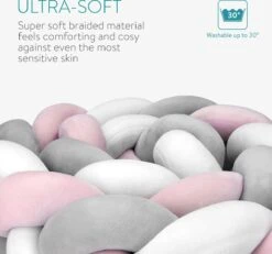 Navaris Gevlochten Bedomrander Voor Babybed - Bedbumper Voor Ledikant - Babynestje - 2 Meter Lang - Voor Babywiegjes - Hoofdbeschermer - Grijs/roze -Babyproducten Promotie Winkel 1200x1121 1