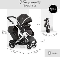 BERKATMARKT - Hauck Duett 2 Dubbele Kinderwagens Voor Baby's En Kinderen, Omkeerbare Zitting, In Hoogte Verstelbaar, Zonwering, Regenbescherming, Opvouwbaar, Tot 36 Kg, Zwarte Woud -Babyproducten Promotie Winkel 1200x1140 7