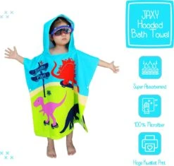 JAXY Badcape Baby - Badcape - Baby Badjas - Omslagdoek - Omslagdoek - Baby Handdoek Met Capuchon - Strandhanddoek - Badponcho - Poncho Handdoek - Microfiber - 60x90cm - Dino -Babyproducten Promotie Winkel 1200x1144 3