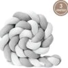 Bedbumper - Bedomrander - Bedbumper Ledikant - Bedbumper Gevlochten - Boxomrander - Babykamer Accessoires - 3 Meter - Katoen - Grijs/wit