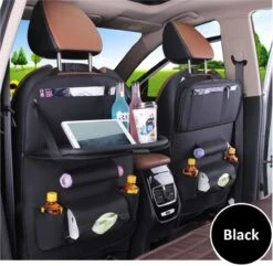 Merkloos Autostoel Organizer - Met Uitklapbare Laptophouder - Auto Organizer Met Tablet Houder - Auto Ipadhouder Voor Kinderen - Auto Organizer Met Uitklapbaar Tafel - Tray - Fleshouder - Tissuehouder - Car Organizer - Car Seat Organizer - Luxe Mat Zwart