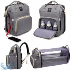 Luier- En Verzorgingstas - Luiertassen - Baby Rug Tas Met Isoleervak - Incl Flessen Verwarmer - Luiertas - Unisex/Jongens/Meisjes - Grijs - Luier Tas - Verzorgingstas Baby - Uitschuifbaar Verschoon/ Slaap Bedje - Incl Matrasje Baby - USB Poort -Babyproducten Promotie Winkel 1200x1180 12