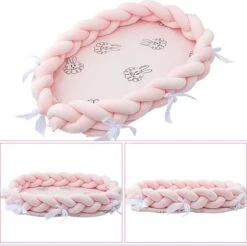 Buxibo - Draagbare Babynest - Co- Sleeper - Bed Bumper - Baby Bed Accessoires - Met Strikjes - Inclusief Bumper Rand - Verschoonmat - Veilig Slapen - Roze