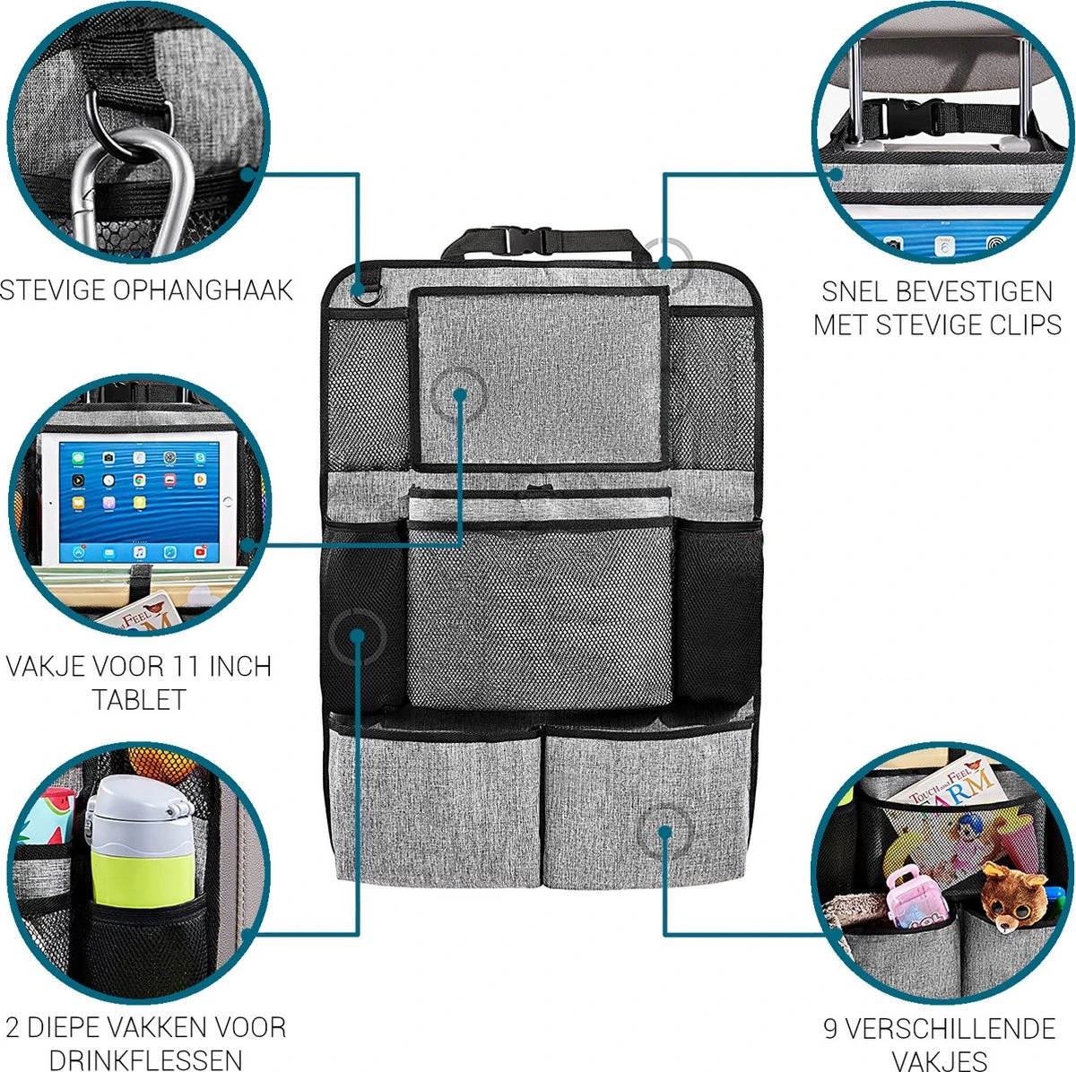 Vannons - Autostoel Organizer - Auto Organizer voor Kinderen - Met iPadhouder - Grijs Vannons - Autostoel Organizer - Auto Organizer Voor Kinderen - Met IPadhouder - Grijs -Babyproducten Promotie Winkel 1200x1196 25