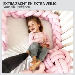 Buxibo Baby Bed Bumper - Baby Veiligheid/Hoofdbescherming/Bedbescherming - Multifunctionele Voedingskussen/Bedomrande/Boxomrander - 200CM - Roze -Babyproducten Promotie Winkel 1200x1200 1014