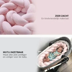 Buxibo Baby Bed Bumper - Baby Veiligheid/Hoofdbescherming/Bedbescherming - Multifunctionele Voedingskussen/Bedomrande/Boxomrander - 200CM - Roze -Babyproducten Promotie Winkel 1200x1200 1015