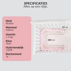 Buxibo Baby Bed Bumper - Baby Veiligheid/Hoofdbescherming/Bedbescherming - Multifunctionele Voedingskussen/Bedomrande/Boxomrander - 200CM - Roze -Babyproducten Promotie Winkel 1200x1200 1016