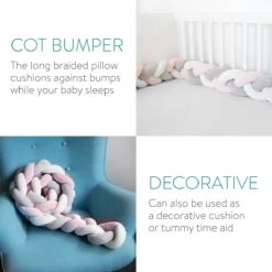 Navaris Gevlochten Bedomrander Voor Babybed - Bedbumper Voor Ledikant - Babynestje - 2 Meter Lang - Voor Babywiegjes - Hoofdbeschermer - Grijs/roze -Babyproducten Promotie Winkel 1200x1200 1321