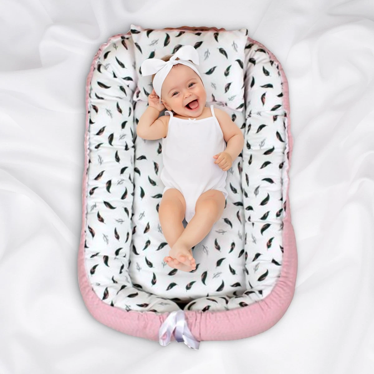 Hibaby Babynest - 90x57cm - Roze met printje - Inclusief kussen Hibaby Babynest - 90x57cm - Roze Met Printje - Inclusief Kussen -Babyproducten Promotie Winkel 1200x1200 1351