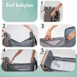 Luiertas Rugzak - Monx Luiertas Verzorgingstas Met Uitklapbaar Babybedje - Overzichtelijke Luierrugzak Extra Buggy En Kinderwagen Haken Inclusief Geïsoleerde Flessenhouder - Grijs -Babyproducten Promotie Winkel 1200x1200 2141