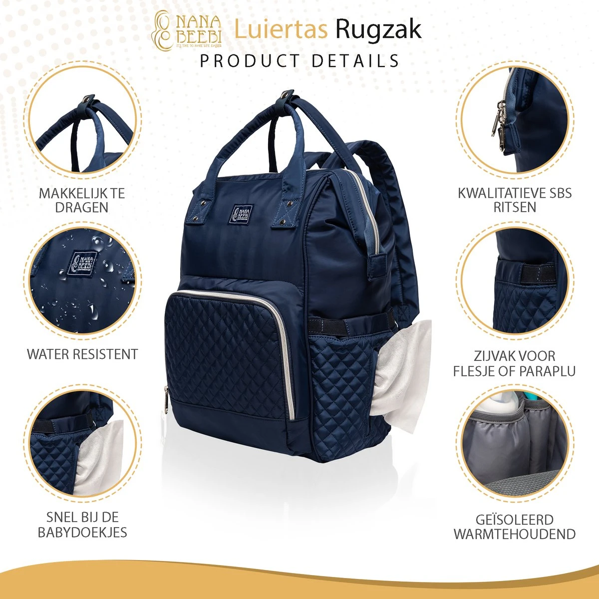 NanaBeebi Luiertas Rugzak met Verschoonmatje - Blauw - Inclusief flessenwarmhouder - kinderwagenhaken en isoleervak NanaBeebi Luiertas Rugzak Met Verschoonmatje - Blauw - Inclusief Flessenwarmhouder - Kinderwagenhaken En Isoleervak -Babyproducten Promotie Winkel 1200x1200 2175