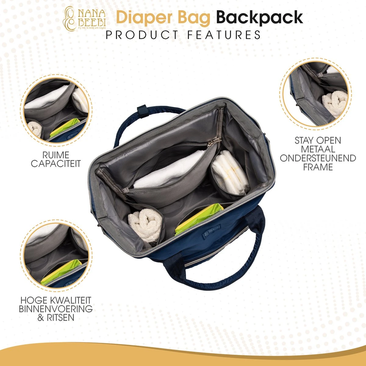 NanaBeebi Luiertas Rugzak met Verschoonmatje - Blauw - Inclusief flessenwarmhouder - kinderwagenhaken en isoleervak NanaBeebi Luiertas Rugzak Met Verschoonmatje - Blauw - Inclusief Flessenwarmhouder - Kinderwagenhaken En Isoleervak -Babyproducten Promotie Winkel 1200x1200 2180