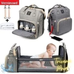 Luier- En Verzorgingstas - Luiertassen - Baby Rug Tas Met Isoleervak - Incl Flessen Verwarmer - Luiertas - Unisex/Jongens/Meisjes - Grijs - Luier Tas - Verzorgingstas Baby - Uitschuifbaar Verschoon/ Slaap Bedje - Incl Matrasje Baby - USB Poort -Babyproducten Promotie Winkel 1200x1200 2230