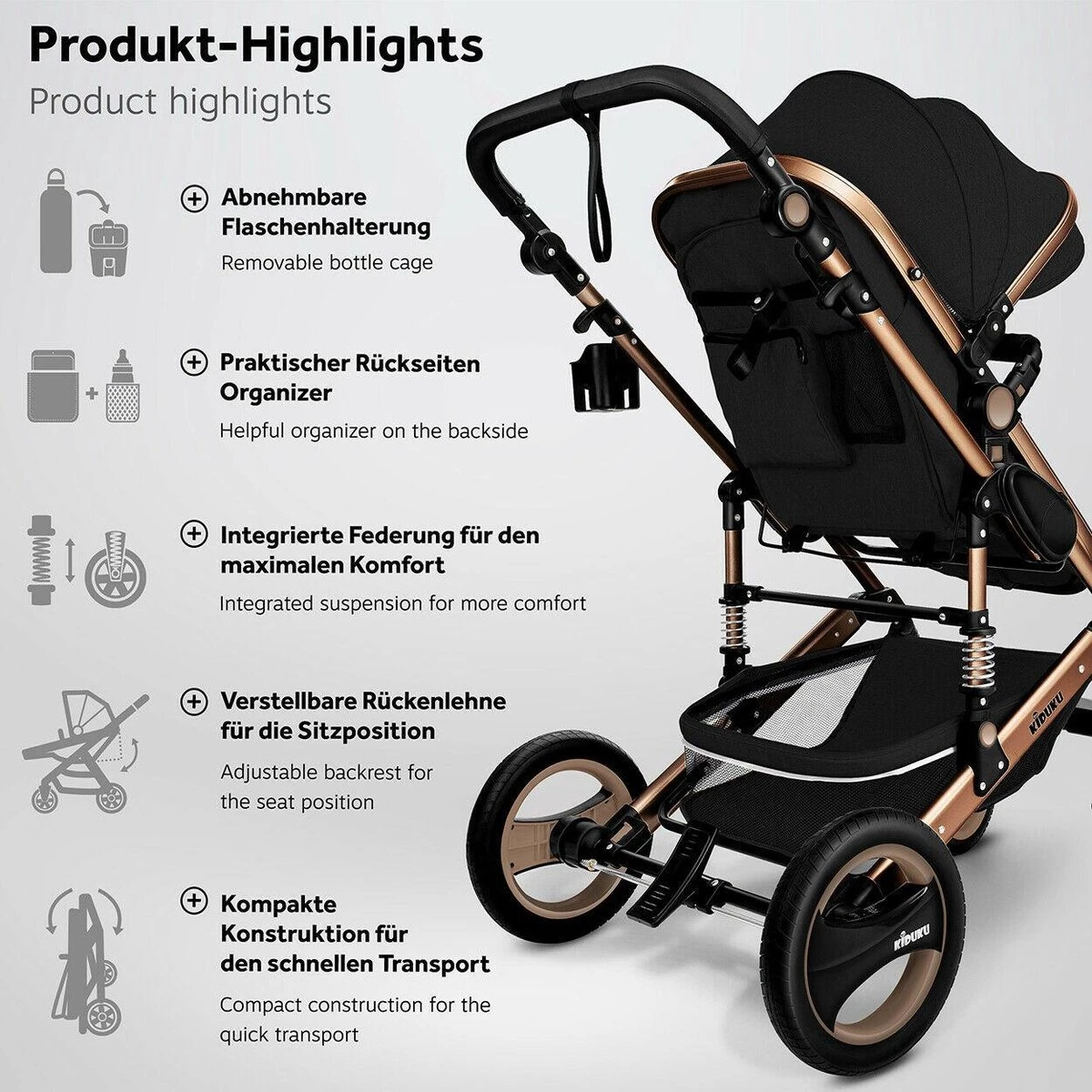 KIDUKU- 3 in 1 combi-kinderwagen- zwart/goud- buggy incl. autostoeltje-regenhoes- inklapbaar KIDUKU- 3 In 1 Combi-kinderwagen- Zwart/goud- Buggy Incl. Autostoeltje-regenhoes- Inklapbaar -Babyproducten Promotie Winkel 1200x1200 2595