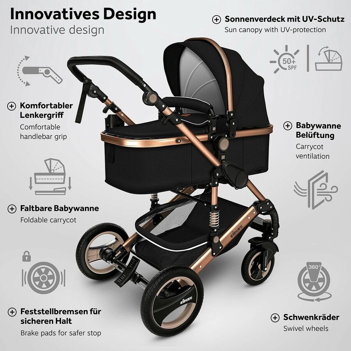 KIDUKU- 3 in 1 combi-kinderwagen- zwart/goud- buggy incl. autostoeltje-regenhoes- inklapbaar KIDUKU- 3 In 1 Combi-kinderwagen- Zwart/goud- Buggy Incl. Autostoeltje-regenhoes- Inklapbaar -Babyproducten Promotie Winkel 1200x1200 2598