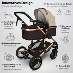 KIDUKU- 3 In 1 Combi-kinderwagen- Bruin/goud- Buggy Incl. Autostoeltje-regenhoes- Inklapbaar -Babyproducten Promotie Winkel 1200x1200 2601
