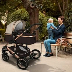 KIDUKU- 3 In 1 Combi-kinderwagen- Bruin/goud- Buggy Incl. Autostoeltje-regenhoes- Inklapbaar -Babyproducten Promotie Winkel 1200x1200 2603