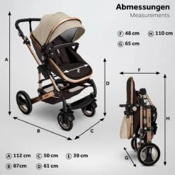 KIDUKU- 3 In 1 Combi-kinderwagen- Bruin/goud- Buggy Incl. Autostoeltje-regenhoes- Inklapbaar -Babyproducten Promotie Winkel 1200x1200 2605