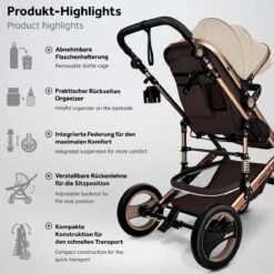 KIDUKU- 3 In 1 Combi-kinderwagen- Bruin/goud- Buggy Incl. Autostoeltje-regenhoes- Inklapbaar -Babyproducten Promotie Winkel 1200x1200 2607