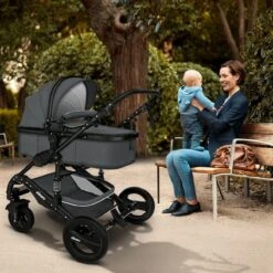 KIDUKU- 3 In 1 Combi-kinderwagen- Antraciet/zwart Buggy Incl. Autostoeltje-regenhoes- Inklapbaar -Babyproducten Promotie Winkel 1200x1200 2647