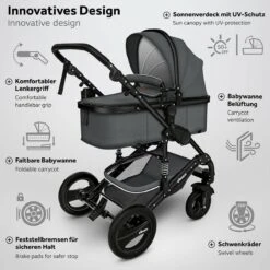 KIDUKU- 3 In 1 Combi-kinderwagen- Antraciet/zwart Buggy Incl. Autostoeltje-regenhoes- Inklapbaar -Babyproducten Promotie Winkel 1200x1200 2648