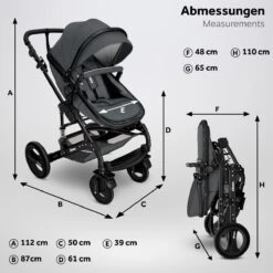 KIDUKU- 3 In 1 Combi-kinderwagen- Antraciet/zwart Buggy Incl. Autostoeltje-regenhoes- Inklapbaar -Babyproducten Promotie Winkel 1200x1200 2649