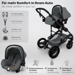 KIDUKU- 3 In 1 Combi-kinderwagen- Antraciet/zwart Buggy Incl. Autostoeltje-regenhoes- Inklapbaar -Babyproducten Promotie Winkel 1200x1200 2650
