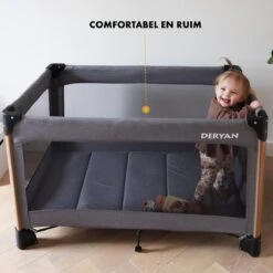 Deryan Luxe Campingbed Compleet - 120x60cm - Bodemverhoger - Verschoonblad - Opbergmand - Grijs -Babyproducten Promotie Winkel 1200x1200 2852