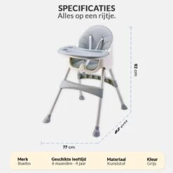 Buxibo 2in1 Baby Kinderstoel - Verstelbare Poten - Afneembare Dienblad - Eetstoel/Kinderstoeltje/Newborn - 92x62x77cm - Grijs -Babyproducten Promotie Winkel 1200x1200 2956