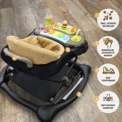 Deryan Luxe Loopstoel - Schommelfunctie - Inclusief Speelset En Dienblad - Zwart/Nougat -Babyproducten Promotie Winkel 1200x1200 3201