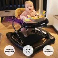 Deryan Luxe Loopstoel - Schommelfunctie - Inclusief Speelset En Dienblad - Zwart/Nougat -Babyproducten Promotie Winkel 1200x1200 3202
