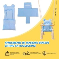 Melvy® - Baby Schommel Peekaboo – Blauw – Baby Swing – Schommelstoel Baby – Baby Schommel Buiten – Baby Schommelstoel – Babyzitje – Stof – Hout – Incl. Zacht Kussen & Bevestigingsmateriaal -Babyproducten Promotie Winkel 1200x1200 3236