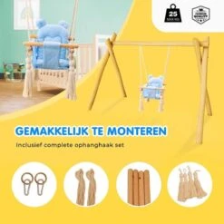 Melvy® - Baby Schommel Peekaboo – Blauw – Baby Swing – Schommelstoel Baby – Baby Schommel Buiten – Baby Schommelstoel – Babyzitje – Stof – Hout – Incl. Zacht Kussen & Bevestigingsmateriaal -Babyproducten Promotie Winkel 1200x1200 3237