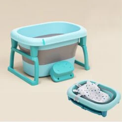 FOXSPORT Babybadje - Inklapbaar Bad - Bad Baby - Zitbad - Bath Bucket - Opvouwbaar Bad Kinderen - Baby Badje - Opvouwbaar Bad Baby - Baby Badkussen - Geschikt Voor Kinderen Van 0-12 - Met Standaard, Met Badmat, Met Badkruk -Babyproducten Promotie Winkel 1200x1200 556