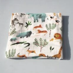 Hydrofiele Doek XL - Baby Inbakerdoek - 120x120 Cm - Safari Dieren -Babyproducten Promotie Winkel 1200x1200 818