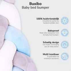 Buxibo Baby Bed Bumper - Baby Veiligheid/Hoofdbescherming/Bedbescherming - Multifunctionele Voedingskussen/Bedomrande/Boxomrander - 200CM - Blauw -Babyproducten Promotie Winkel 1200x1200 913