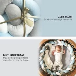 Buxibo Baby Bed Bumper - Baby Veiligheid/Hoofdbescherming/Bedbescherming - Multifunctionele Voedingskussen/Bedomrande/Boxomrander - 200CM - Blauw -Babyproducten Promotie Winkel 1200x1200 917