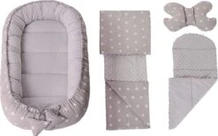 Medi Partners Knuffel Nest Set, Incl. Baby Nest 90x50 Verwijderbare Insert Deken, Plat Kussen En Vlinder Kussen, 100% Katoen, Grijs, Large, 5 Stuks -Babyproducten Promotie Winkel 1200x749 1